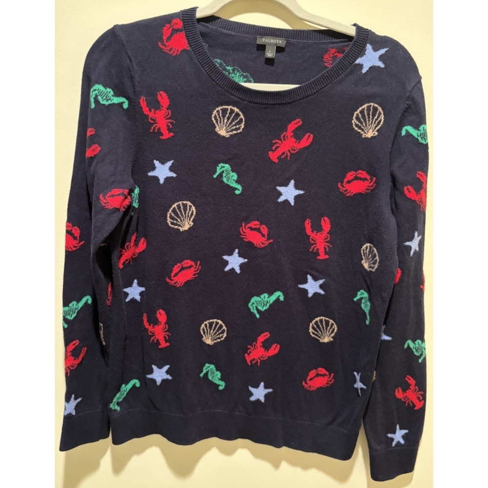 Talbots Nautical Print Down by the Sea Sweater Large